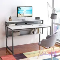 میز کامپیوتر گیمینگ طراحی H با استند مانیتور و کتابخانه