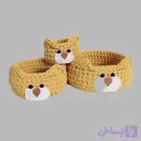 سبد قلاب بافی تریکو طرح خرسی کد 78 مجموعه 3 عددی