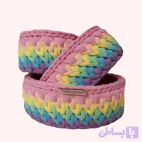 سبد قلاب بافی تریکو طرح رنگارنگ کجراه کد 5765 مجموعه 3 عددی