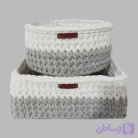 ست سبد قلاب بافی تریکو طرح نوزادی و کودک مجموعه 2 عددی
