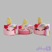 سبد قلاب بافی تریکو طرح اسب تک شاخ مجموعه 3 عددی