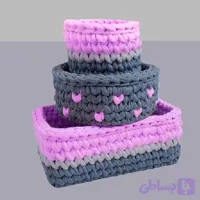 سبد قلاب بافی تریکو مدل سیسمونی کودک کد 01 مجموعه 3 عددی