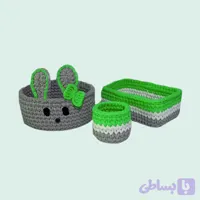 سبد قلاب بافی تریکو طرح سیسمونی نوزادی خرگوشی کد 15 مجموعه 3 عددی