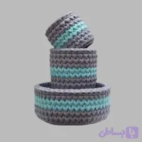ست سبد قلاب بافی تریکو طرح ساده گندمی کد 1287 مجموعه 3 عددی