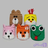 سبد قلاب بافی تریکو طرح حیوانات جنگل کد 1 مجموعه 5 عددی