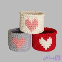ست سبد قلاب بافی تریکو طرح قلب کد 1 مجموعه 3 عددی