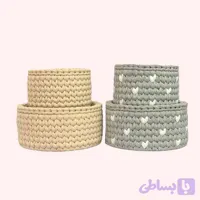 سبد قلاب بافی تریکو طرح سیسمونی نوزادی کد 78432 مجموعه 4 عددی