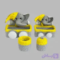 ست سبد قلاب بافی تریکو طرح عروسک فیلی کد 11 مجموعه 4 عددی
