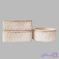 سبد قلاب بافی تریکو طرح ساده گندمی کد 1289 مجموعه 3 عددی
