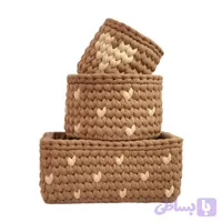 سبد قلاب بافی تریکو طرح سیسمونی نوزادی کد 6123 مجموعه 3 عددی