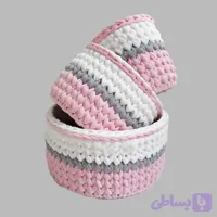 سبد قلاب بافی تریکو طرح نوزادی کد 83 مجموعه 3 عددی