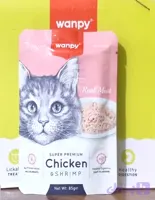 پوچ ۸۵ گرمی wanpy با طعم مرغ و میگو super premium گربه