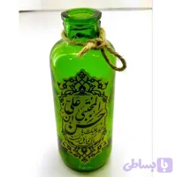 گلدان شیشه ای استوانه ای مذهبی سبز یا حسن بن علی المجتبی ع قطر6 ارتفاع18 سانت کد 103272
