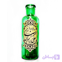 گلدان شیشه ای استوانه ای مذهبی سبز یا علی بن موسی الرضا ع قطر6 ارتفاع18 سانت کد 103463