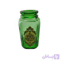 گلدان کوچک شیشه ای مربعی مذهبی سبز یا مهدی صاحب الزمان عج قطر 5 ارتفاع 9سانت کد 10422102