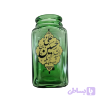 گلدان کوچک شیشه ای مربعی مذهبی سبز یا اباعبدالله الحسین ع قطر 5 ارتفاع 9سانت کد 10422104