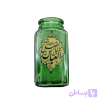 گلدان کوچک شیشه ای مربعی مذهبی سبز یا اباالفضل العباس ع قطر 5 ارتفاع 9سانت کد 10422103