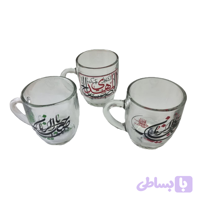 نیم لیوان شیشه ای دسته دار طرح مهدوی و امام زمان عج-نیم ماگ شفاف مذهبی قطر دهانه 7 ارتفاع 8 سانت کد 104637