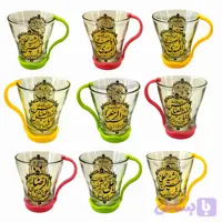 102789-لیوان شیشه ای شفاف نوجوان-قطر دهانه 8 ارتفاع 9.5 دسته پلاستیکی رنگی جدا