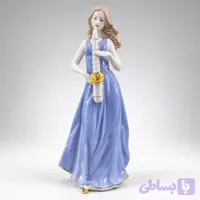 مجسمه چینی بانوی نوازنده فلوت با لباس آبی