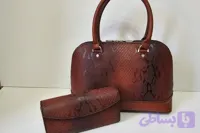 ست کیف مجلسی و کیف پول چرم بزی طرح پیتون و دستدوز