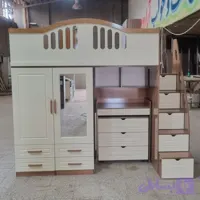 تخت دو طبقه نوجوان طرح یک نفره کمد دار