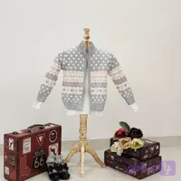 ژاکت بافت زیپ دار طرح میکی طوسی