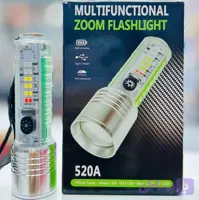 چراغ قوه جیبی و چند منظوره مدل 520A شارژی (زوم‌دار، دارای اشعه UV و مگنت)