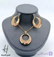 نیم ست طلای طرح دایره با مینای صورتی(کالکشن سیمرغ)