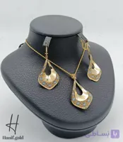 نیم ست طلای طرح دایره با مینای آبی(کالکشن سیمرغ)