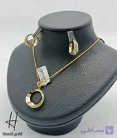 نیم ست طلای طرح دایره ظریف با مینای سبز و آبی(کالکشن سیمرغ)