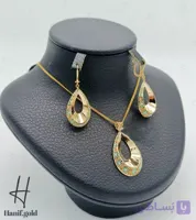 نیم ست طلای طرح اشک آیینه‌ای با مینای سبز و آبی(کالکشن سیمرغ)