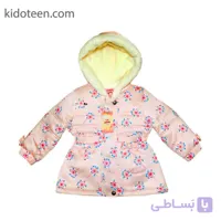 کت کلاه دار دخترانه زمستانی طرح قاصدک تیره