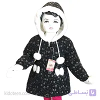 کت کلاه دار زمستانی دخترانه گل ریز مشکی