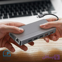 هاب ۱۲ پورت تایپ سی پاورولوجی مدل P121HBCGY | خروجی دوگانه HDMI و توان 100W