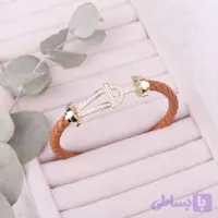 دستبند چرم عسلی طرح فرد fred