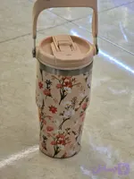قمقمه دسته دار طرح استنلی گل دار (گلبهی)