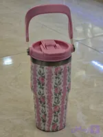 قمقمه دسته دار طرح استنلی گل دار (صورتی)