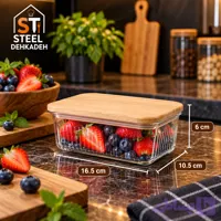 ظرف شیشه ای در چوبی کوچک