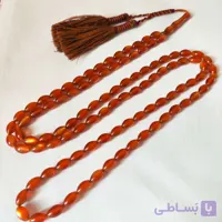 تسبیح کهربا پودری زرافشان 101 عددی رنگ نارنجی تراش دقیق و خوشدست