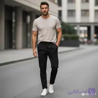 شلوار پارچه ای کمر انگلیسی مام فیت مردانه مشکی