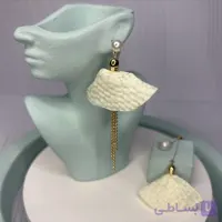 گوشواره آویز گل پارچه‌ای و مروارید