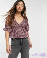 شومیز چهارخونه کشدوزی تگدار برند asos