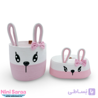 سطل و جای دستمال کاغذی باکیفیت و عروسکی اتاق کودک قیطان طرح خرگوش رنگ صورتی