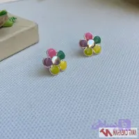 گوشواره میخی طرح گل مینا چند رنگ برند سیکس
