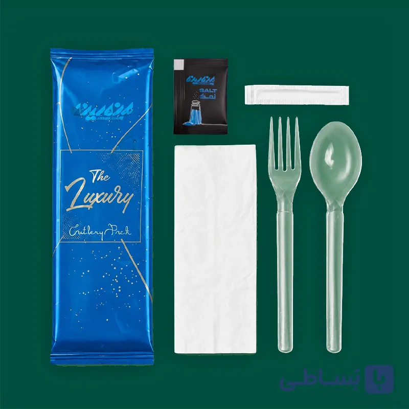 پک قاشق چنگال یکبار مصرف لاکچری با لفاف آبی کارتن 450 تایی
