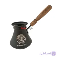 قهوه جوش فلزی دسته چوبی مشکی ستارباکس