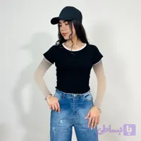 کراپ تیشرت کبریتی دورنگ کد 1512