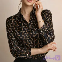 شومیز زنانه راز | شومیز ساتن سیلک طرح‌دار مشکی