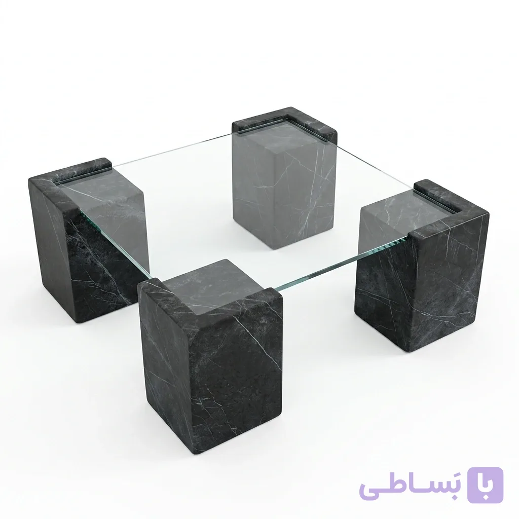 پایه میز سنگی چهار تکه مکعبی
